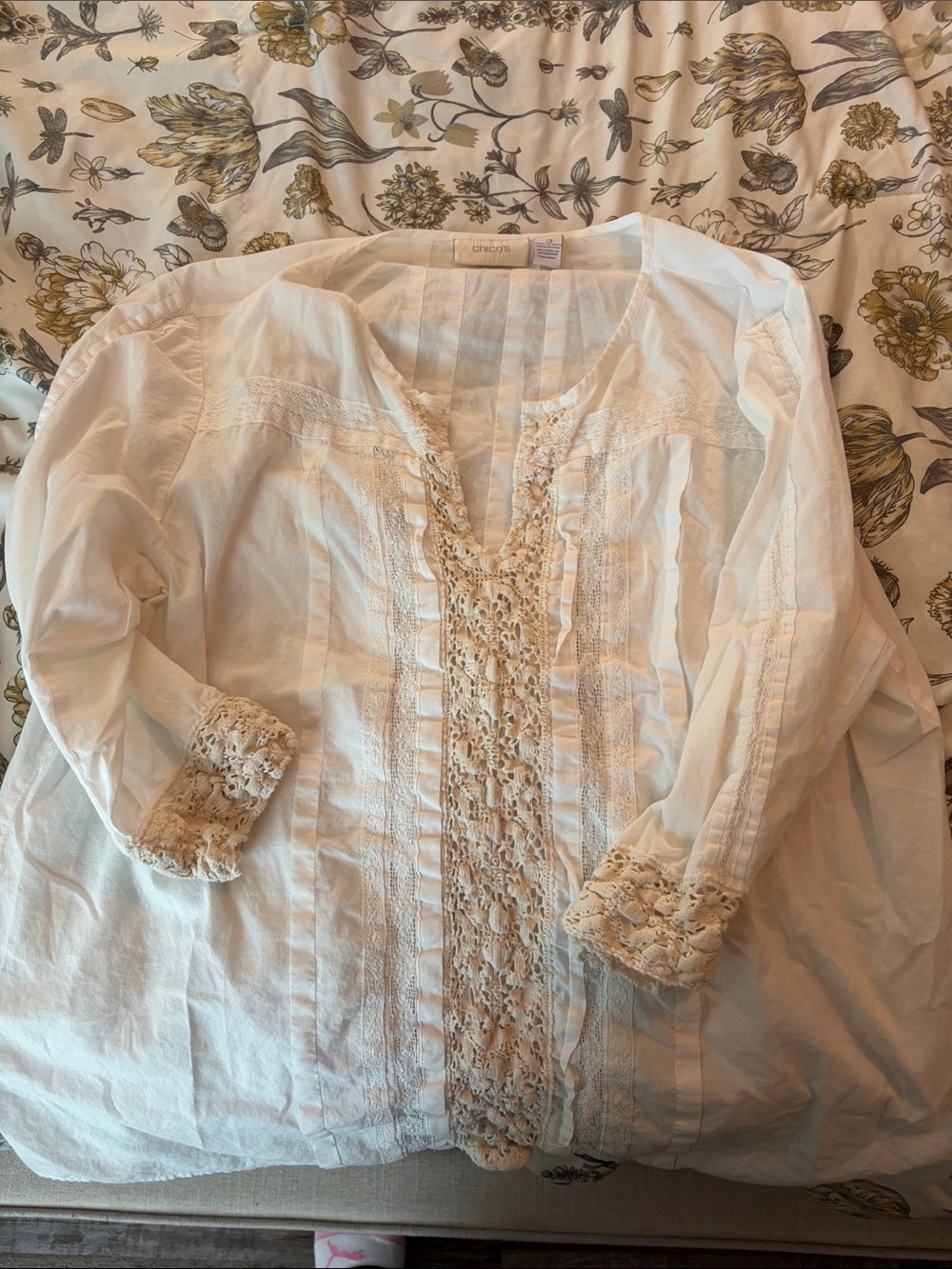 Chicos Crochet-Trim White Peasant Blouse - Women's Top